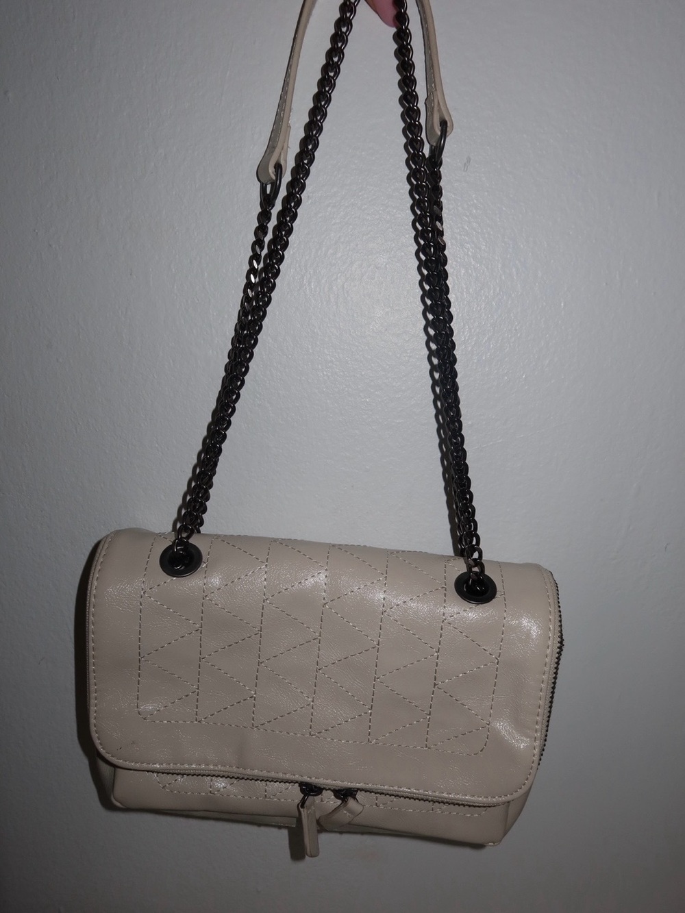 Zara Beige Quilted Shoulder Bag with Chain Strap